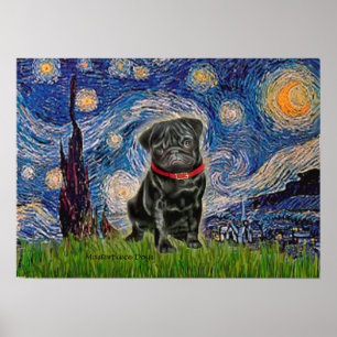 Poster Pug 13 (noir) - Nuit étoilée
