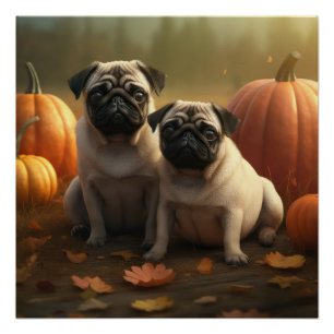 Poster Pug chiot automne délice citrouille