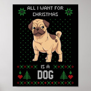 Poster Pug de pull de Noël laid Pull laid de chien