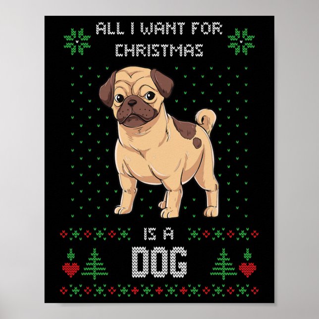 Poster Pug de pull de Noël laid Pull laid de chien  (Devant)