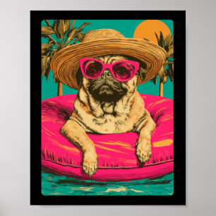 Poster Pug d'été avec lunettes de soleil Chien mignon Pis