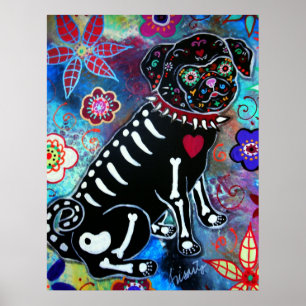 Poster Pug  Dia de los Muertos Dog Lover