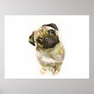 Poster Pug Face Art Print   Cute Pug Dog
