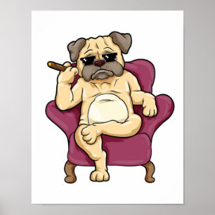 Poster Pug Smoking Cigar   Really Cool Pug Dog