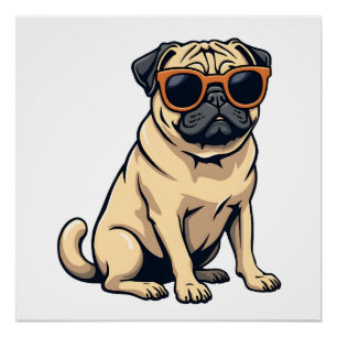 Poster Pug vintage faisant le dab avec des lunettes de so