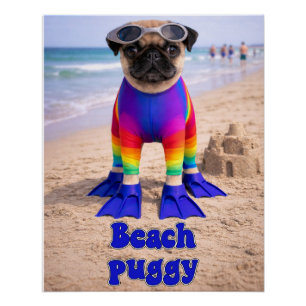 Poster Puggy de la plage