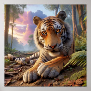 Poster Puissant tigre du Bengale dans la jungle sauvage
