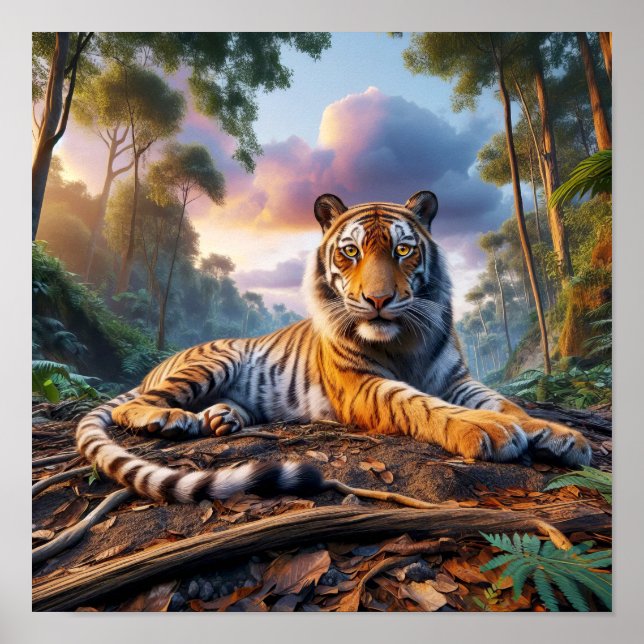 Poster Puissant tigre du Bengale dans la jungle sauvage (Devant)