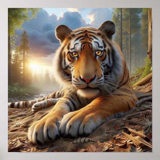 Poster Puissant tigre du Bengale dans la jungle sauvage (Devant)