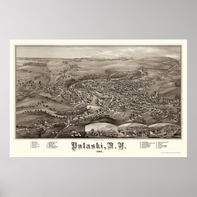 Poster Pulaski, NY Carte panoramique - 1885 (Devant)