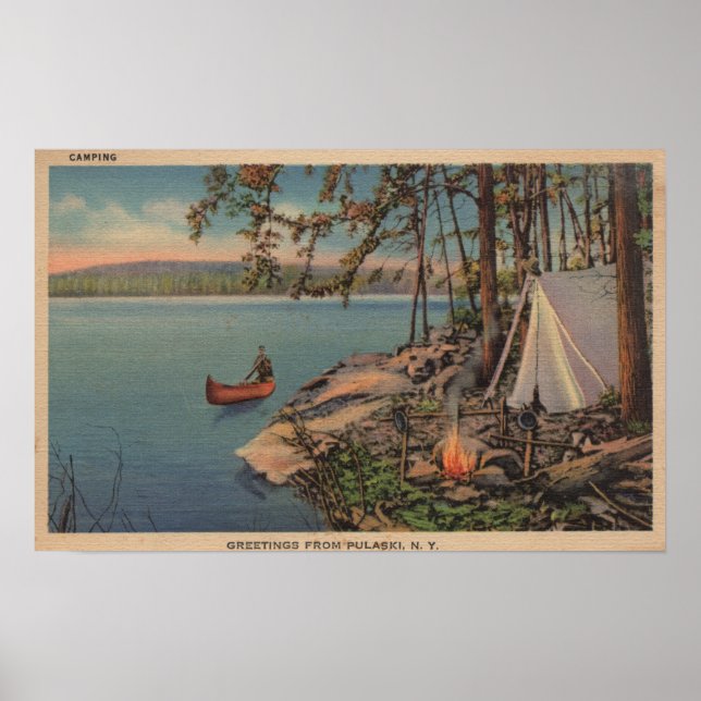 Poster Pulaski, NY Vue du canot, Camping, Tente, Lac (Devant)