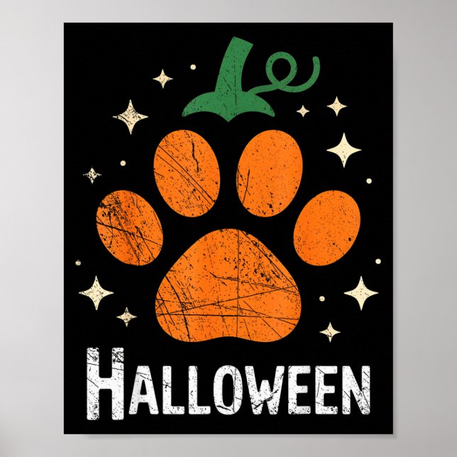 Poster Pumpkin Dog Cat Paw Print Halloween Pet Lover  (Devant)