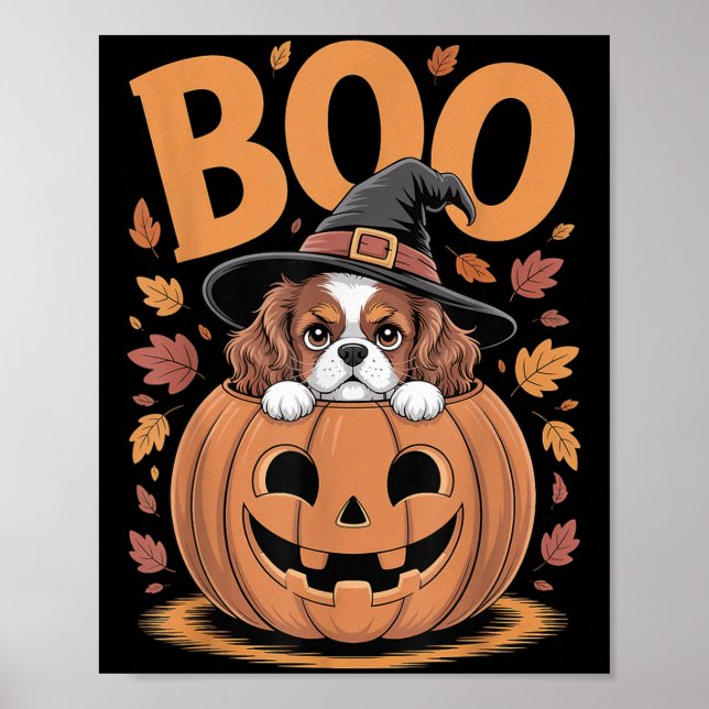 Poster Pumpkin Halloween Cavalier King Charles Spaniel  (Devant)