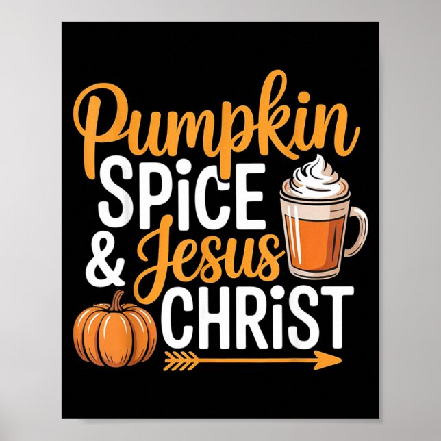 Poster Pumpkin Sce And Jesus Christ Christian Fall Autumn (Devant)