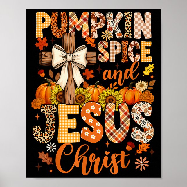 Poster Pumpkin Sce And Jesus Christ Funny Fall Christian  (Devant)