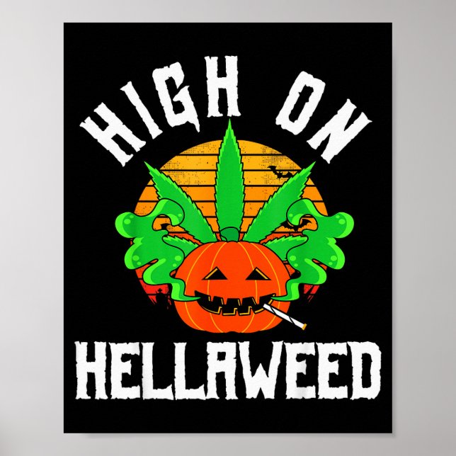Poster Pumpkin Smoking Weed Costume Retro Funny Halloween (Devant)