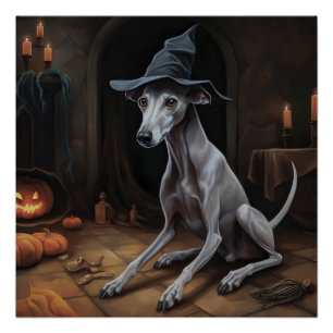 Poster Pumpkins d'Halloween effrayants de Lévrier Italien