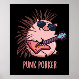 Poster Punk Porker Funny Punk Rocker Pig Pun Dark BG