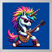 Punk Rock Unicorn Colorful Pixel Art Guitare Desig