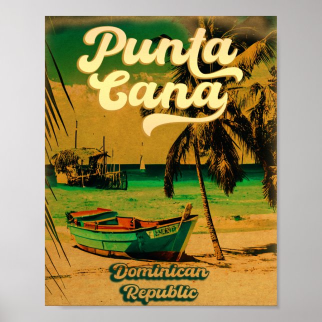 Poster Punta Cana Dominicaine Palm Tree Retro Sunset (Devant)