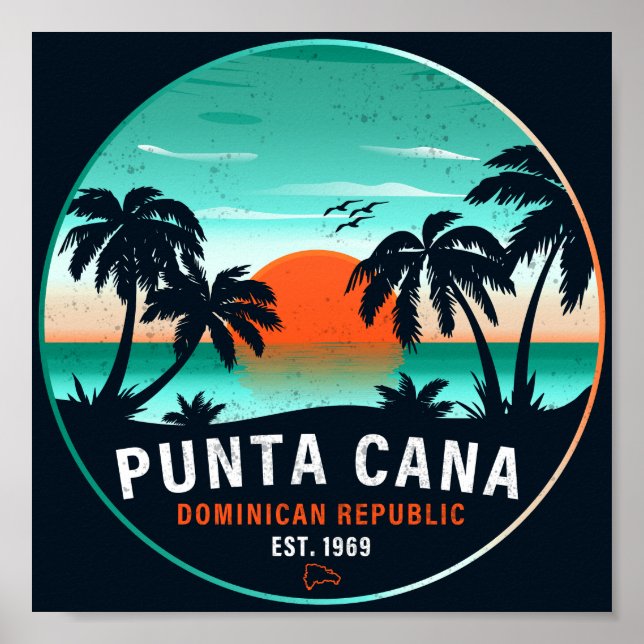 Poster Punta Cana Dominicaine Retro Sunset Souvenir 80s (Devant)