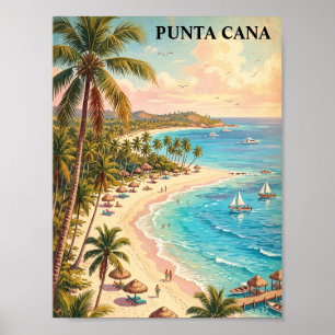 Poster Punta Cana République dominicaine vintage coloré