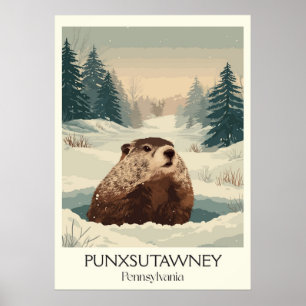 Poster Punxsutawney PA Vintage Groundhog Winter Art