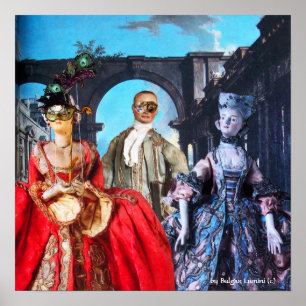 POSTER PUPPETTES ITALIENNES ANTIQUES FÊTE COSTUMÉE MASQUE