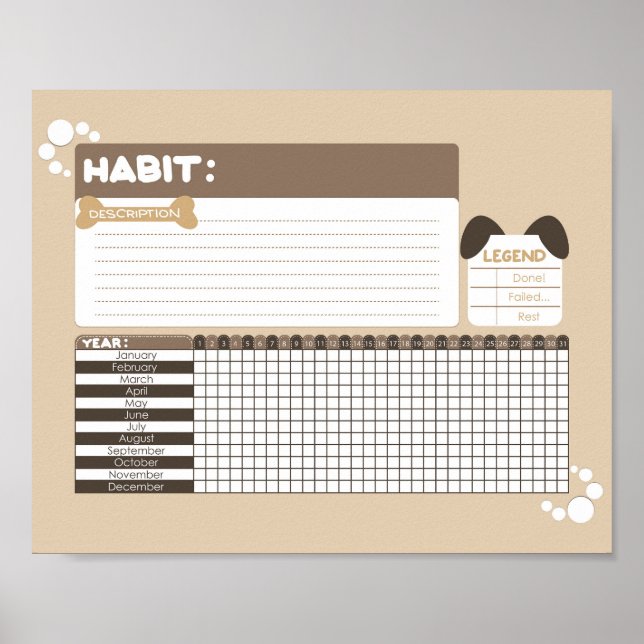 Poster Puppy Chien Conception Habit Tracker (Devant)