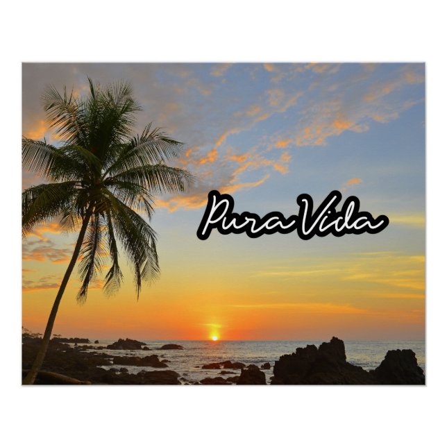 Poster Pura Vida Costa Rica Sunset Beach Art (Devant)
