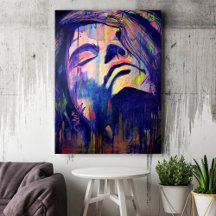 Purple Abstrait Graphic Woman Portrait Art