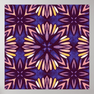 Poster Purple Abstrait motif floral jaune Indigo Boho