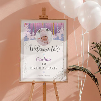 Poster Purple Bleu hiver Premier anniversaire Bienvenue P