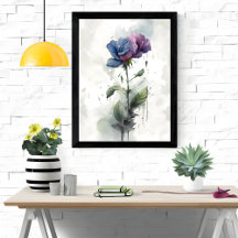 "Purple & Blue Hibiscus Botanical Watercolor Art"