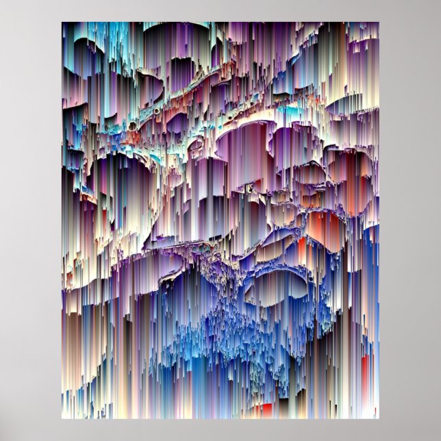 Poster Purple Blue Red Cascade Rock Art Abstrait (Devant)