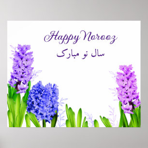 Poster Purple Blue Rose Joyeux Norooz Hyacinth Flowers