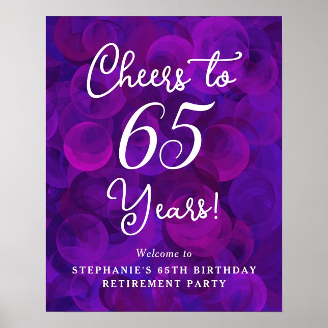 Poster Purple Cheers à 65 ans Anniversaire Retraite (Devant)