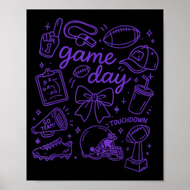 Poster Purple Coquette Bow Cheer Game Day Doodle Touchdow (Devant)