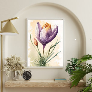 Poster Purple Crocus Flower Floral Watercolor Wall Art 