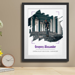 Poster Purple Edgy Abstrait Brushstroke Photo Graduation