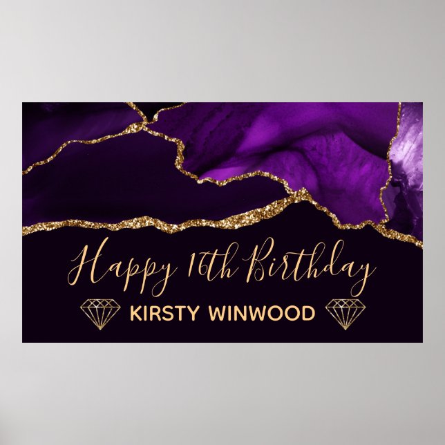 Poster Purple & Faux Gold Parties scintillant Agate Sweet (Devant)