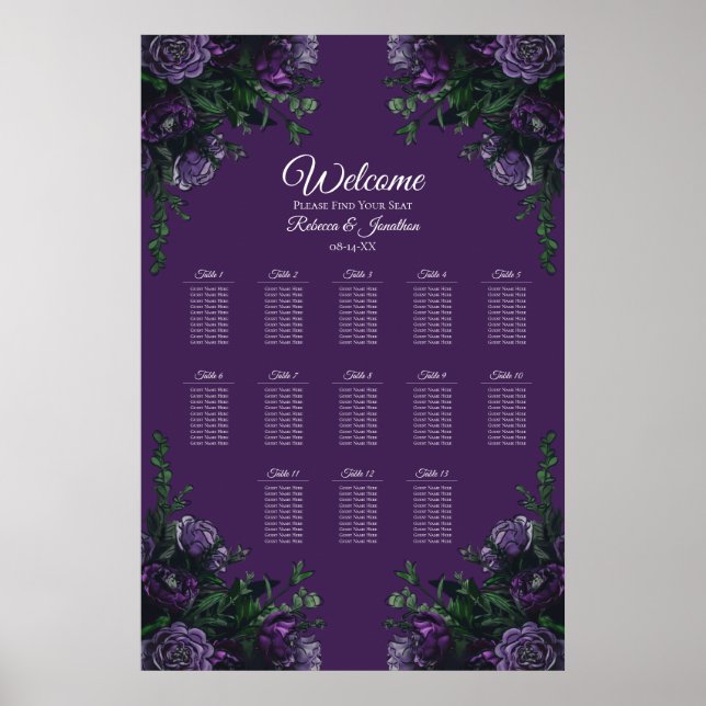 Poster Purple Floral Élégant Mariage gothique (Devant)