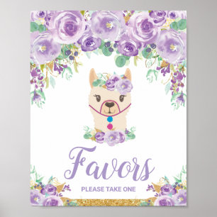 Poster Purple Floral Llama Baby shower Anniversaire Faveu