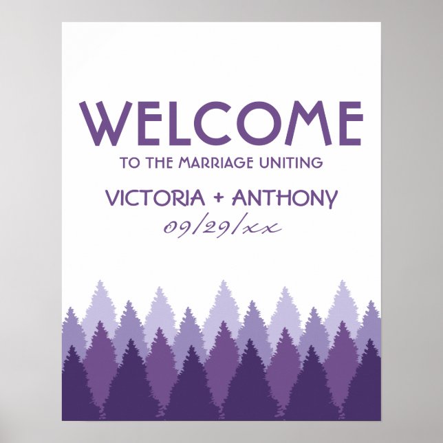 Poster Purple Forest Range Mariage de bois Bienvenue (Devant)
