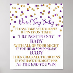 Poster Purple Gold Confetti Ne pas dire Baby Game Sign