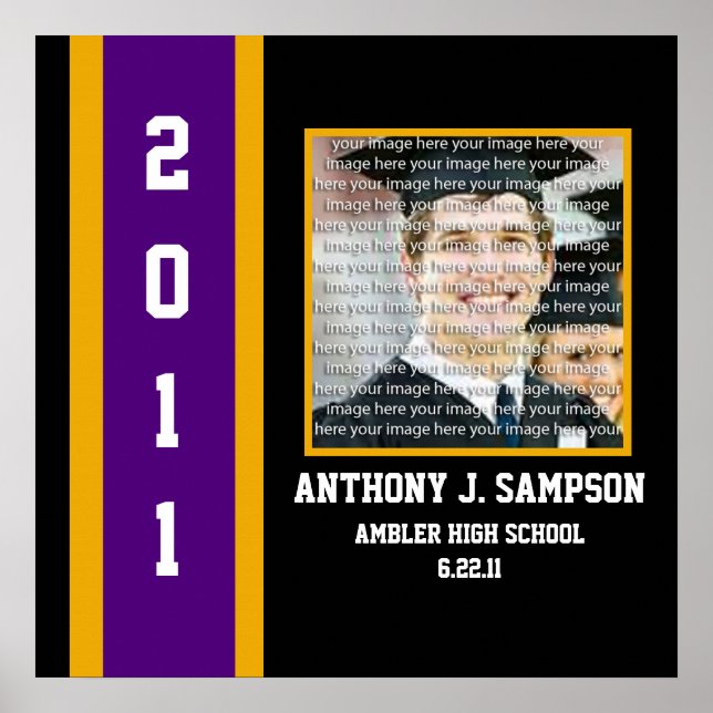 Poster Purple & Gold School Graduation Framed Wall Art (Devant)