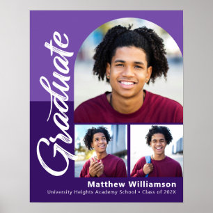 Poster Purple Graduation 3 Photo Bold Arch Script Moderne