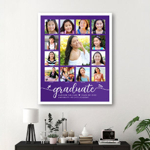 Poster Purple Graduation K-12 Photo Collage Script modern