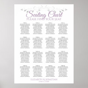 Poster Purple & Gray 16 Table Wedding Seating Chart