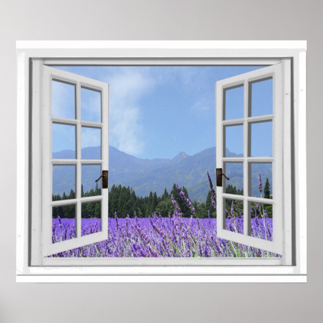 Poster Purple Lavender Meadow Garden Vue Fake Window (Devant)
